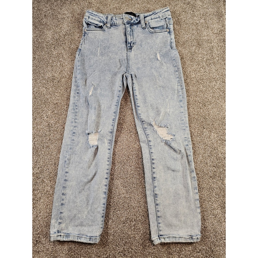 Kendall + Kylie The Ion High Rise Straight Distressed Jeans Light Wash Size 7/28